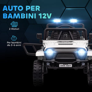 Macchina Elettrica Fuoristrada per Bambini  12V con Doppio Motore Telecomando e Luci Bianco