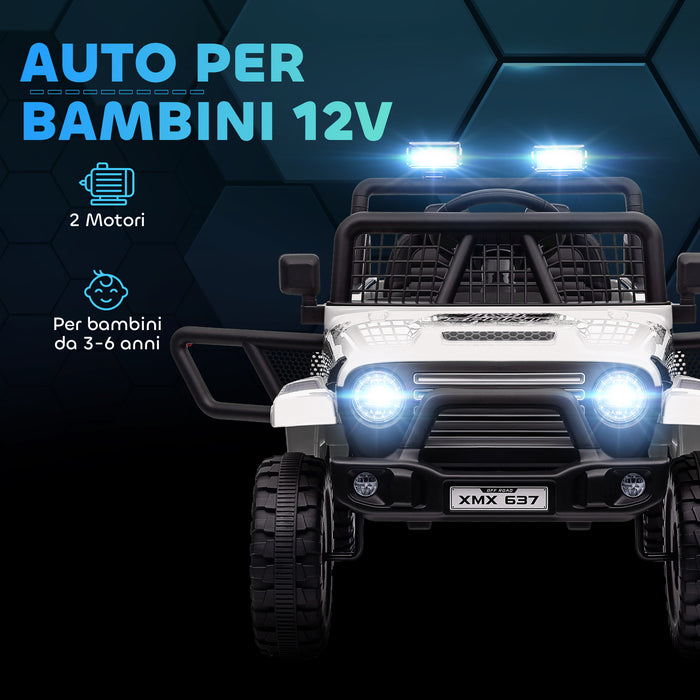 Macchina Elettrica Fuoristrada per Bambini  12V con Doppio Motore Telecomando e Luci Bianco