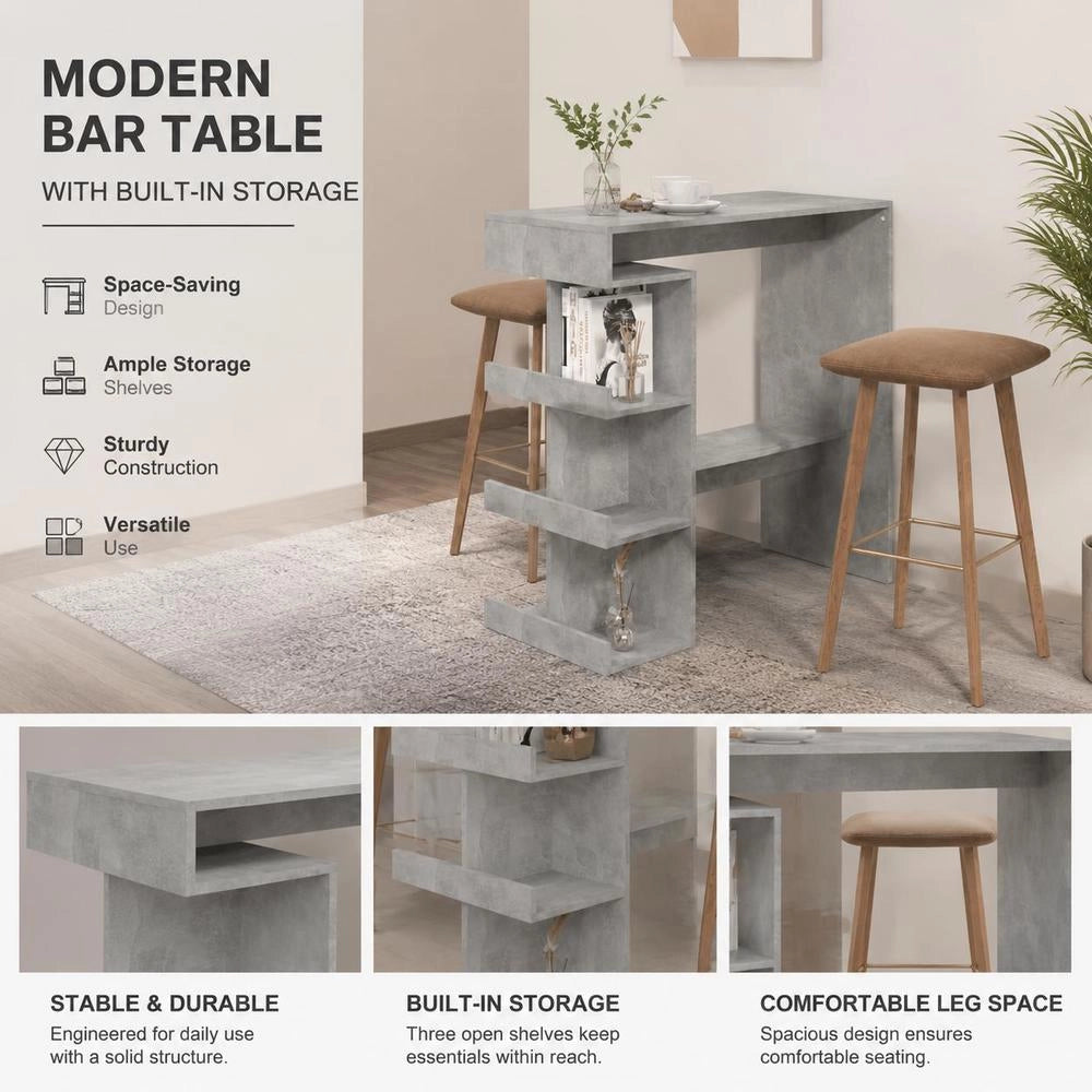 Bar Table With Shelf, Concrete Grey, 100x50x101.5 Cm, Engineered Wood