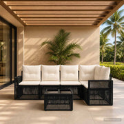 Set Divano da Giardino 6 pz Nero e Bianco Crema polyrattan 3435124