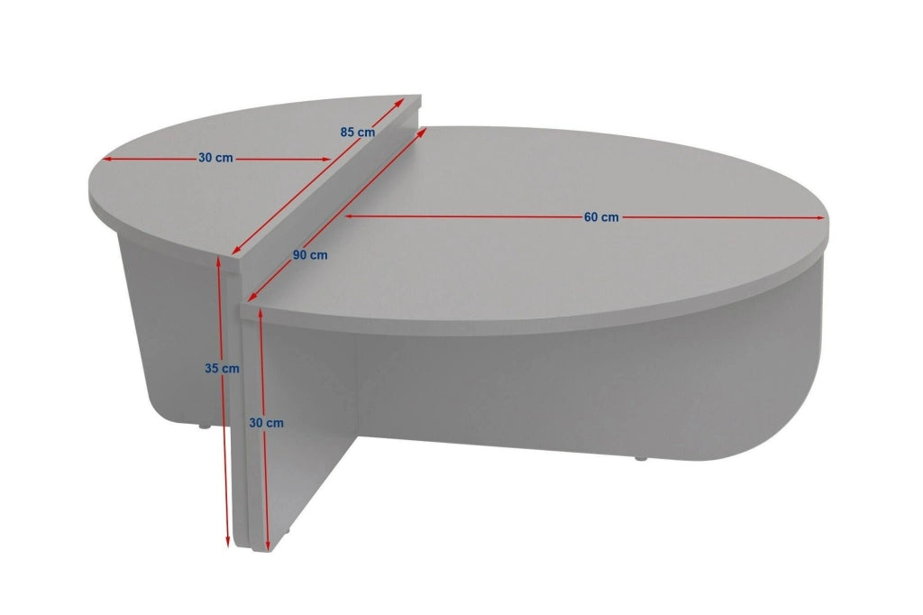 Mansue, Tavolino da Salotto Peso Massimo Supportato 15 kg, 90x60x35h cm Grigio