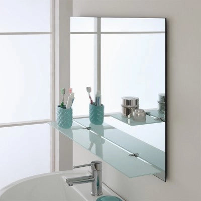 Specchio bagno 80x60 cm a filo lucido con mensole in vetro satinato