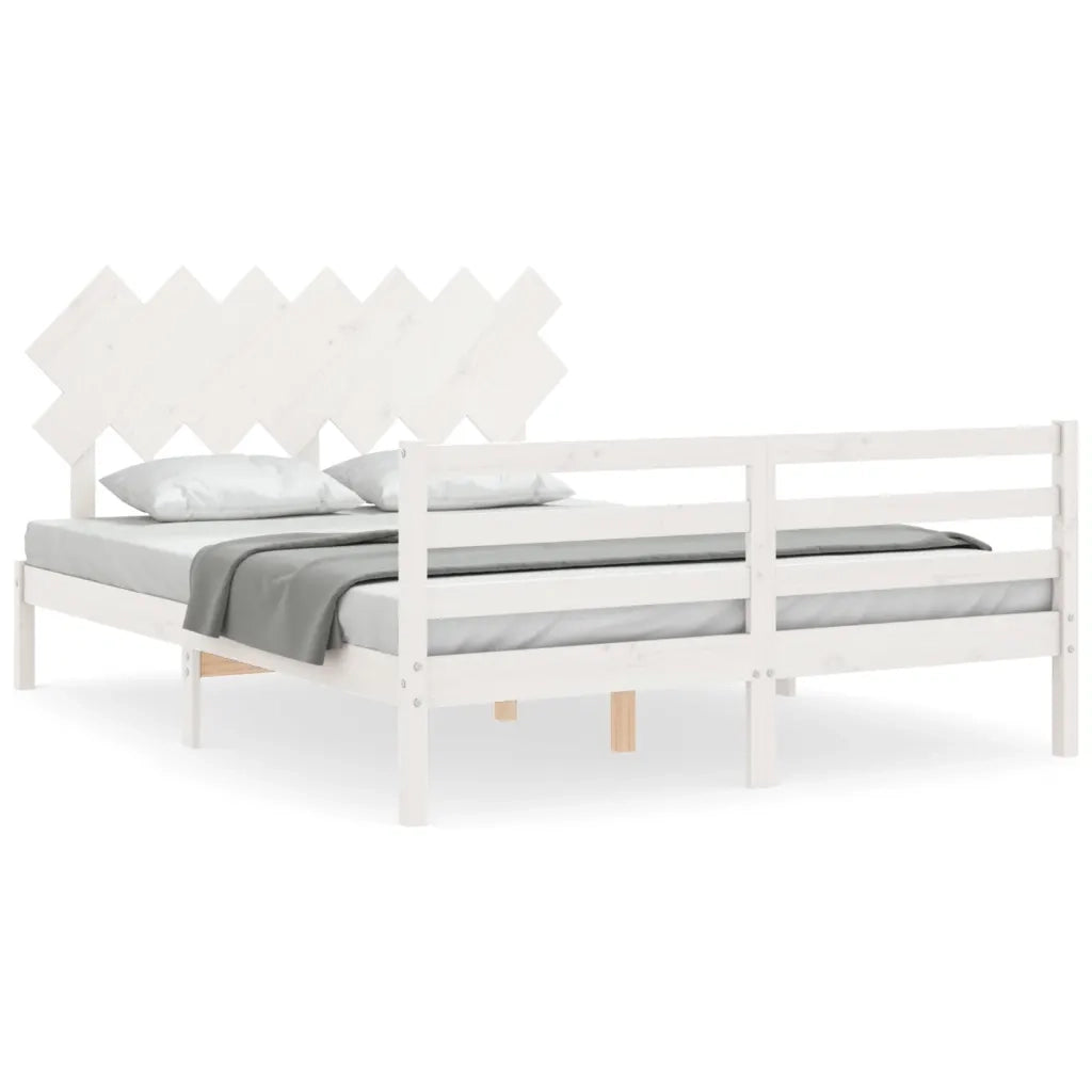 Giroletto con Testiera-Struttura Letto con testiera Bianco 140x200 cm in Legno Massello 591378
