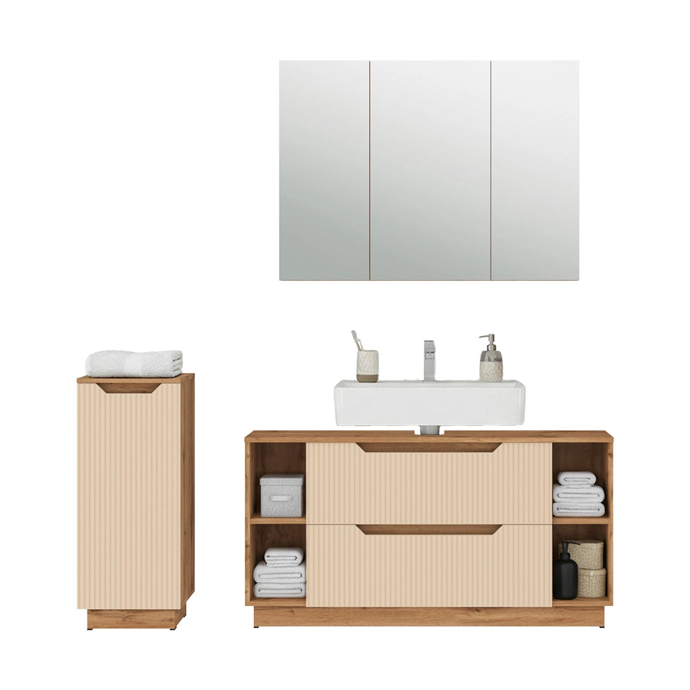 Vicco Set di mobili da bagno Rovere/cashmere a righe 3 parti
