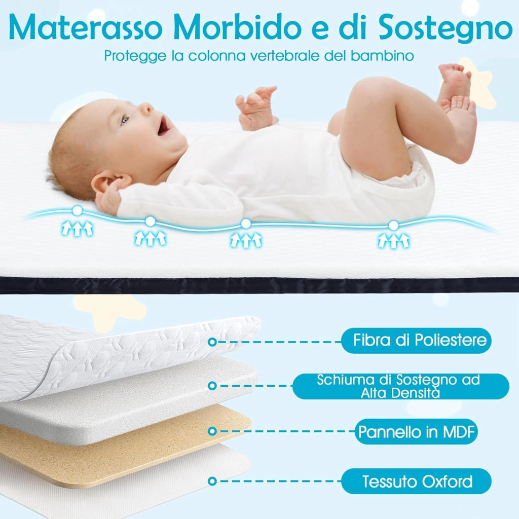 Culla Neonato, Culla Co-Sleeper Regolabile in Altezza a 7 Livelli, Ruote Bloccabili, Cesto Portaoggetti, Materasso e Baldacchino, Lettino Portatile e Pieghevole per Neonati 0-6 Mesi (Grigio)