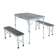 Tavolo da Campeggio ROI con 2 Panche Pieghevoli, Colore Grigio
