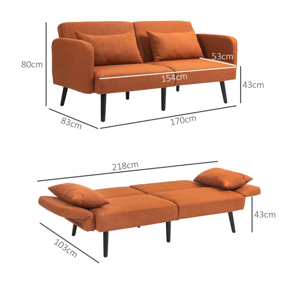 Divano Letto Singolo Clic Clac con Schienale Regolabile 170x83x80 cm in Tessuto effetto Lino Marrone