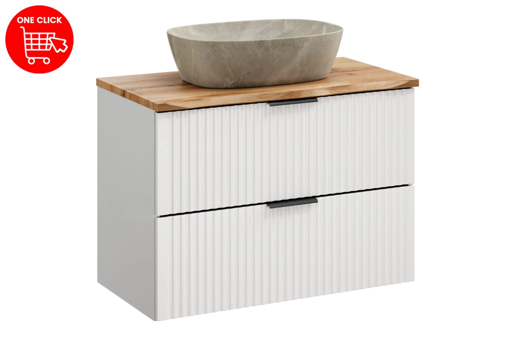 Set mobili bagno 80 cm con piano e lavabo da appoggio Anna Adel White 80 x 1401 x 46 cm