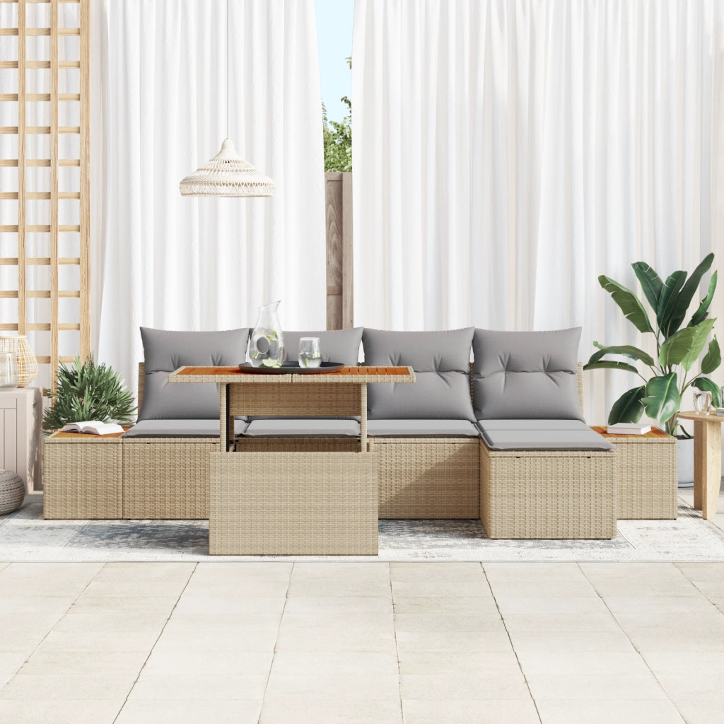 Set divano da giardino 6 pezzi con cuscini Beige Polyrattan