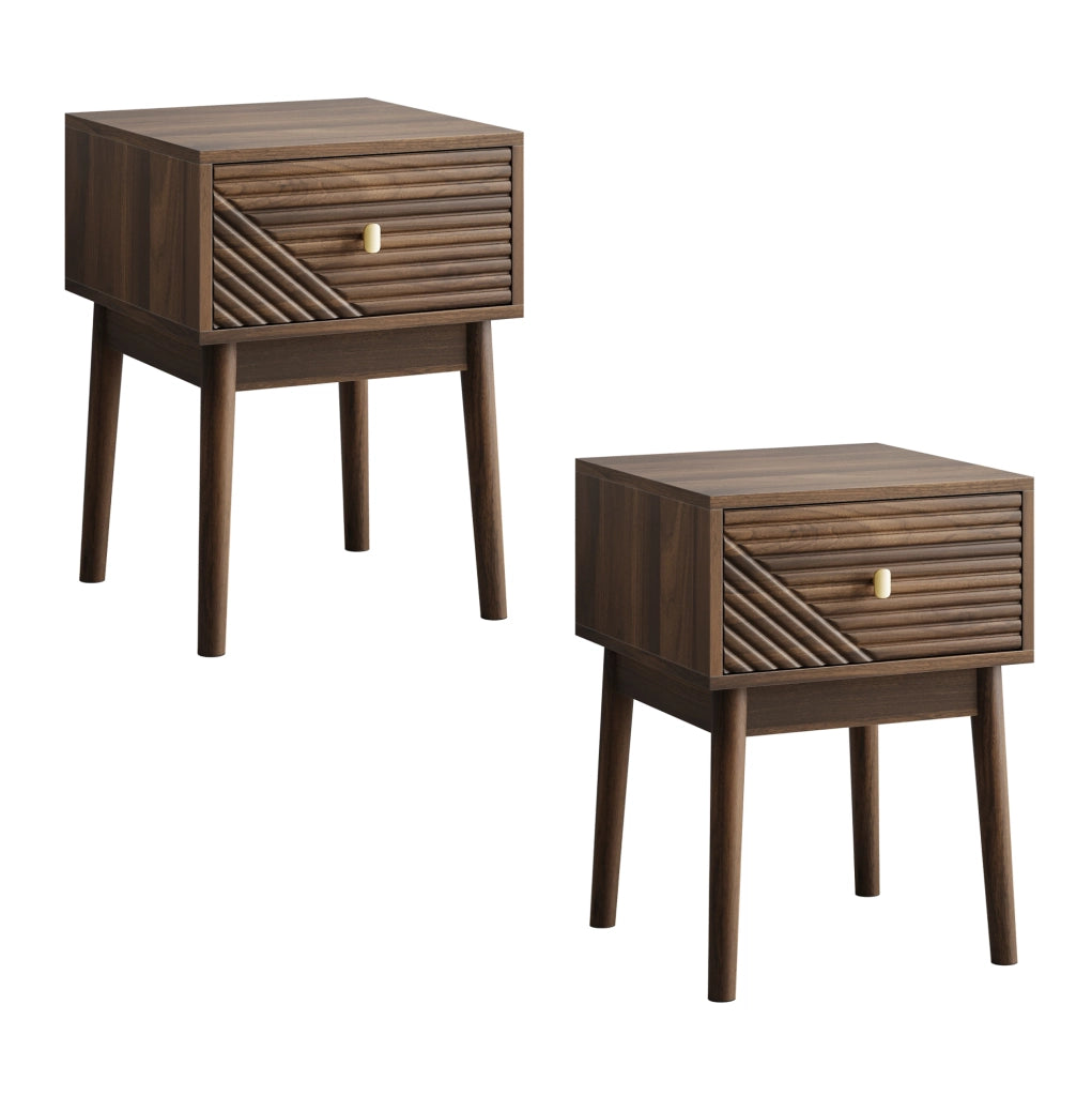 Comodino moderno a 2 cassetti color noce 40x40x55 cm