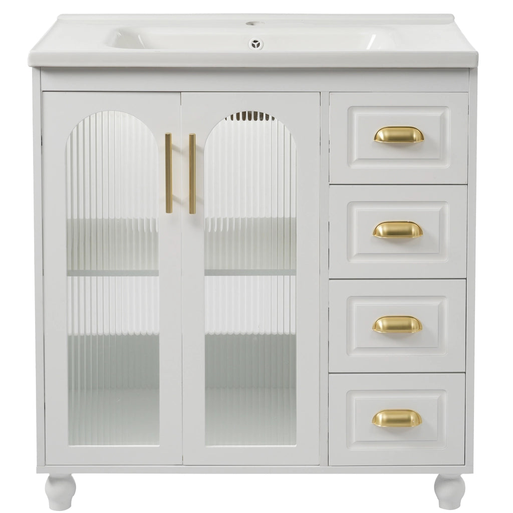 Mobile sottolavabo con 2 ante; 1 anta e 3 cassetti - per bagno - in MDF - bianco