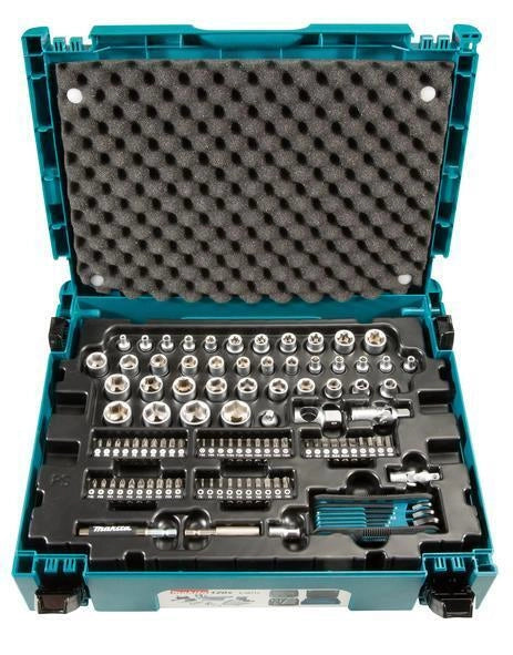 Makita E-08713 Set Utensili Manuali 120 Pezzi Custodia MAKPAC 50 Inserti 8 Chiavi Brugola colore Nero Blu