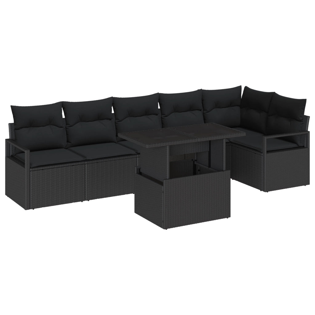 Set di Divani da Giardino  da 7 Pezzi con Cuscini Nero in Rattan Polietilene