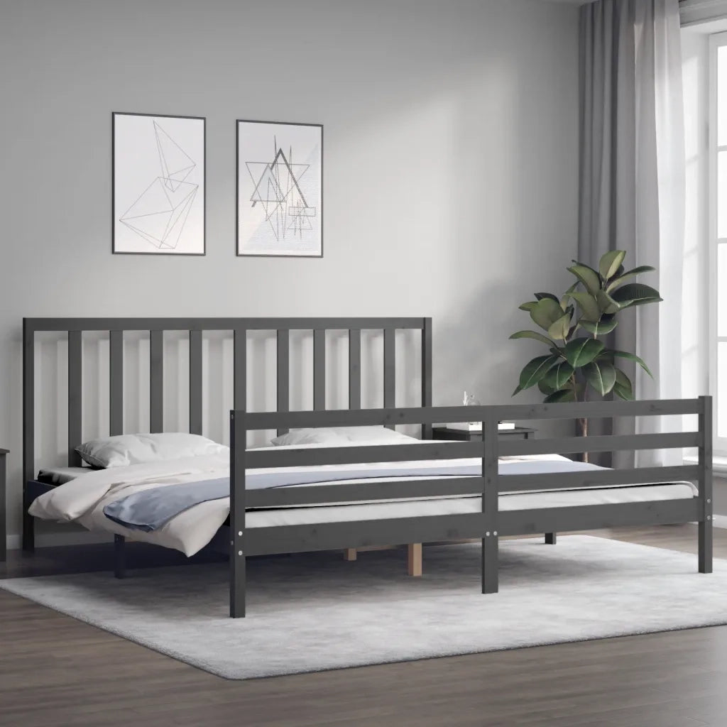 Letto matrimoniale | Letto per adulti | Giroletto con Testiera Grigio 200x200 cm in Legno Massello