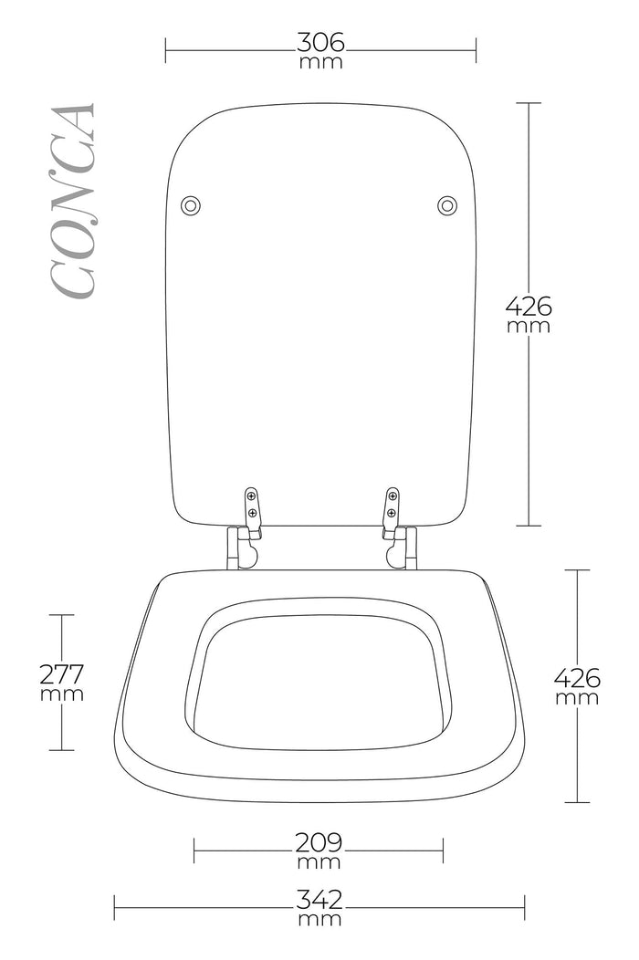 Copriwater Universale 34,2x42,6 cm in MDF Cerniere in Metallo Cromato Conca Bianco Lucido