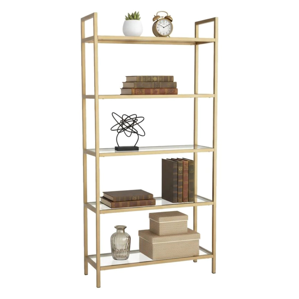 Libreria Stratonice, Scaffale da ufficio, Mobile portalibri, Biblioteca, 80x30h165 cm, Oro
