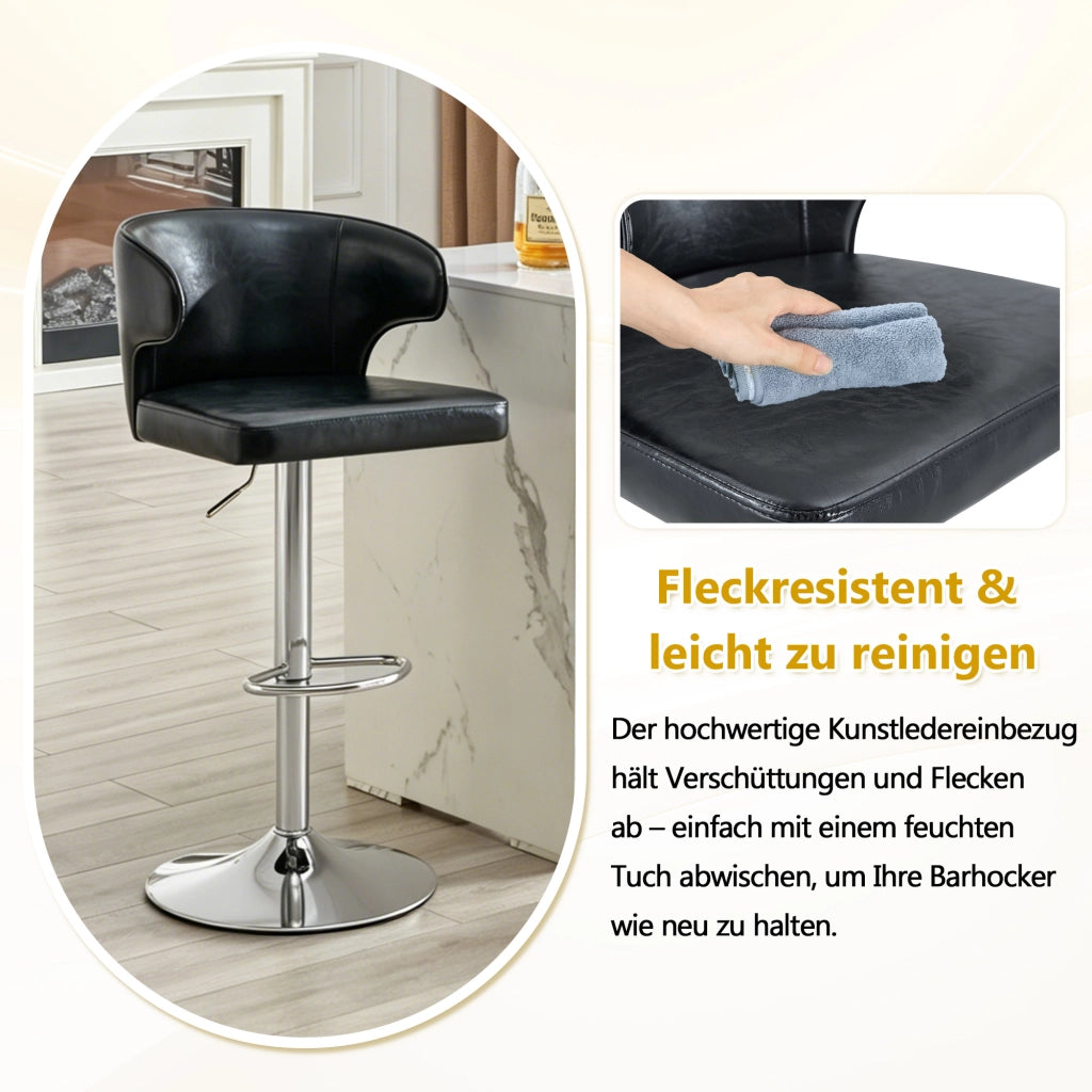 Sgabello da bar girevole con altezza regolabile, schienale ergonomico e poggiapiedi in pu nero 70.5 × 56.0 × 55.5 cm