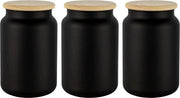 Tre contenitori in vetro trasparente con coperchio in legno, a tenuta d'aria, capacità 970 ml, contenitori per conservazione, set per tè, muesli, conservazione, contenitori per caffè, contenitori per erbe.