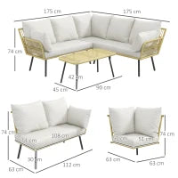 Set da Giardino 4 Pezzi in Rattan PE con Tavolino da Esterni 90x45x42 cm e 2 Divanetti per Esterni 6ex63x74 cm, Bianco Crema