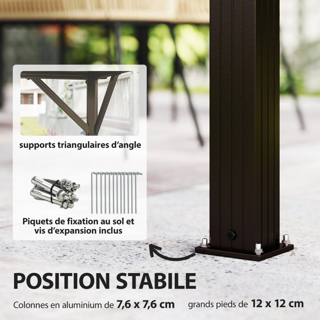 Gazebo 3x3m ¨C zephmum ¨C tetto rigido alluminio acciaio grigio scuro