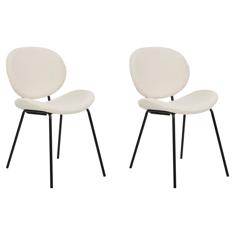 Set di 2 sedie da pranzo Bianche con gambe senza braccioli Bouclè PU Gambe in ferro nero Design contemporaneo e retrò Sedute per la sala da pranzo
