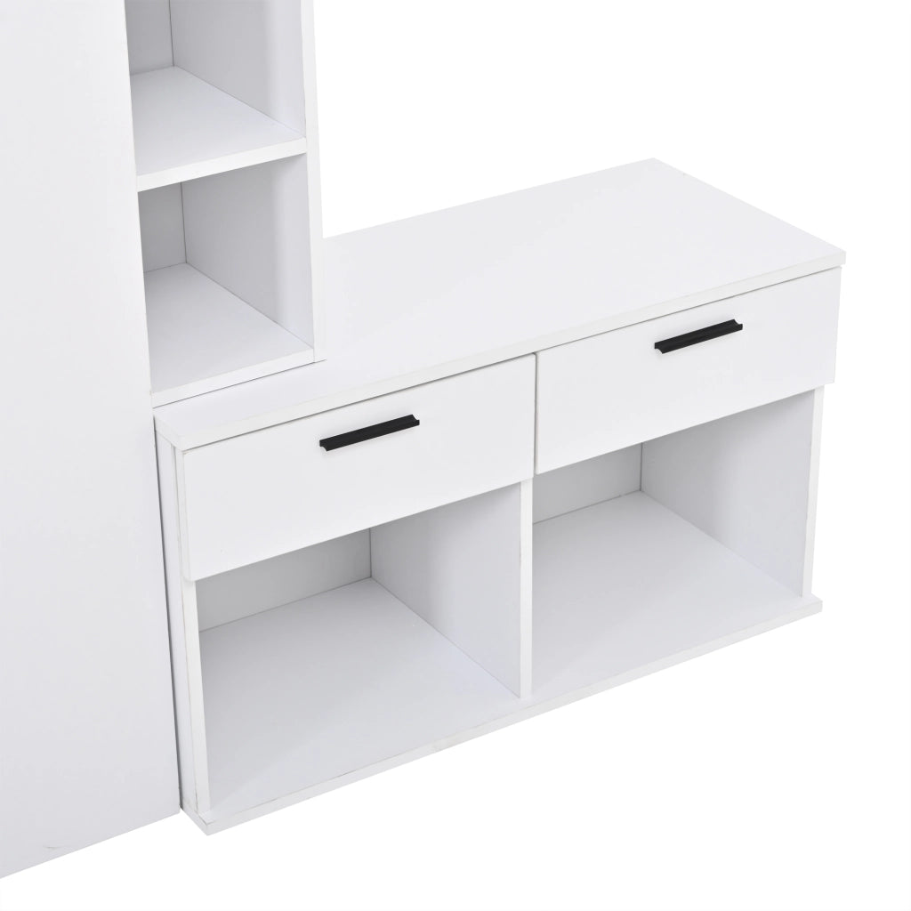 Mobile ingresso con 1 anta; 2 cassetti; 10 vani; 4 ganci e specchio - per ingresso - in MDF - 120×35×175.5 cm - bianco