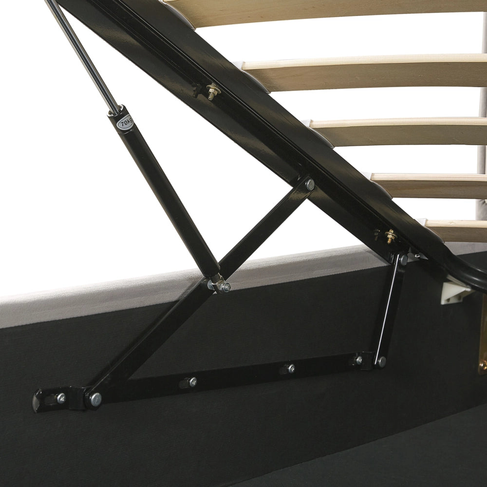 Letto in velluto grigio chiaro 180 x 200 cm con testata imbottita contenitore ottomana Gambe in metallo Nero