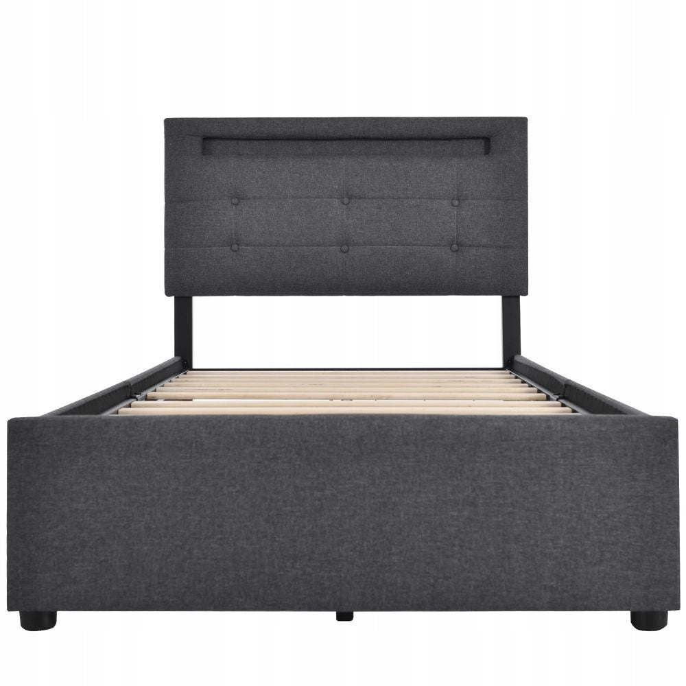 Letto singolo 90x200cm - Xylo - LED 2 cassetti regolabili grigio