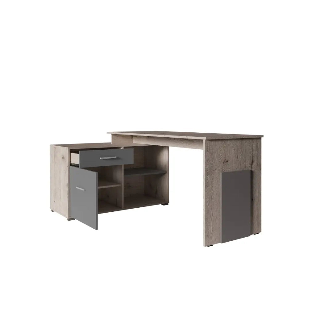 Scrivania ad angolo - rovere Wellington e grigio grafite - Collezione COMO