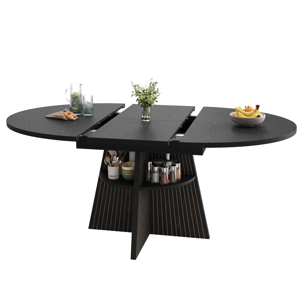 Tavolo da pranzo trasformabile rotondo/allungabile nero