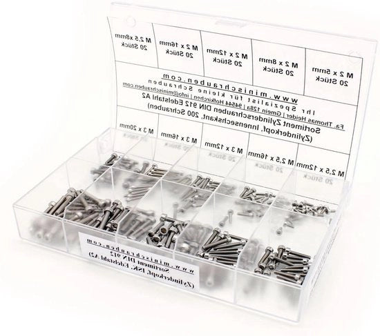 200 pezzi viti a inbus DIN 912 acciaio inossidabile A2 testa cilindrica - M2 M25 M3 - scatola assortita di viti a inbus piccole