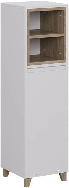 Mobiletto a specchio Elnor, Grigio, con 2 scomparti aperti e 1 anta, per la conservazione di tessili da bagno e combinabile con Elnor