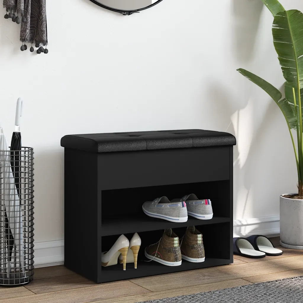 Panca Porta Scarpe Nera 62x32x50 cm in Legno Multistrato