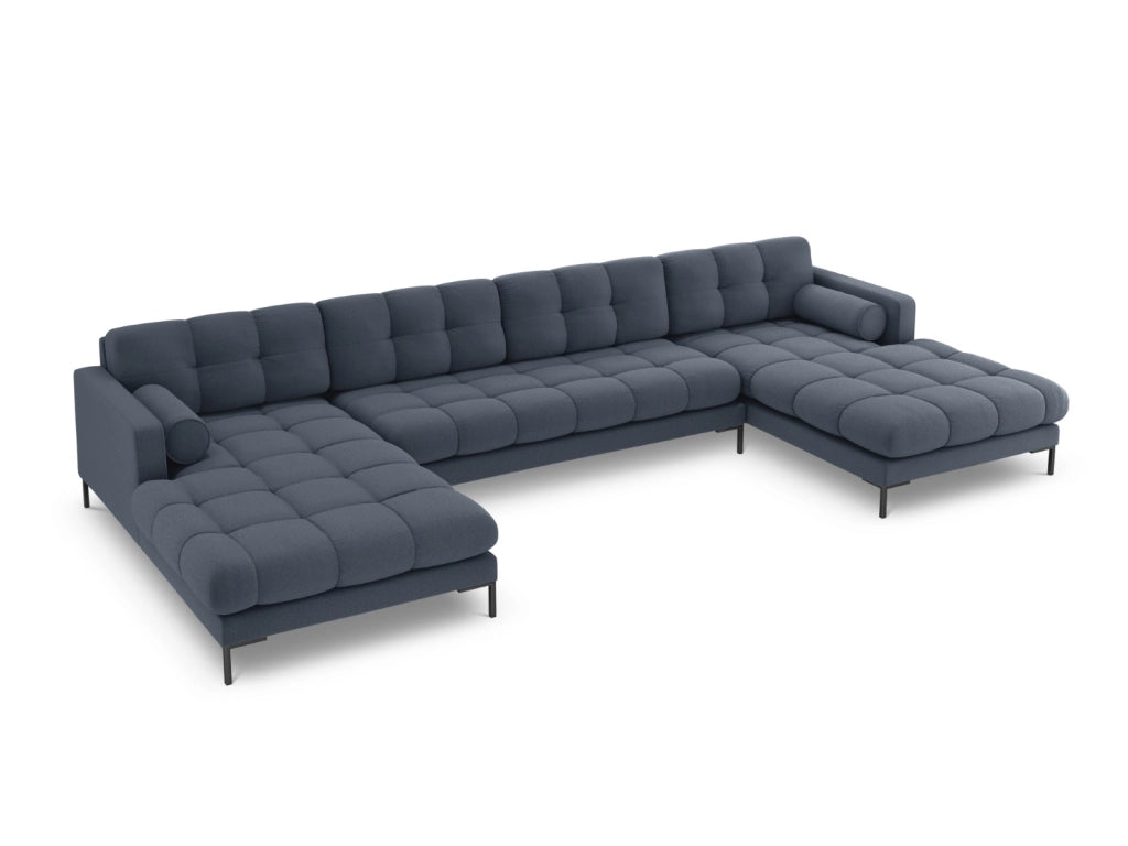 Cosmopolitan Design - Divano panoramico "Bali" 7 posti in tessuto strutturato blu scuro 