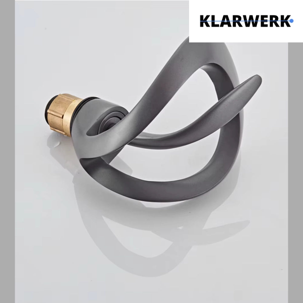NAVIS | Rubinetto a cascata di design per bagno grigio titanio |Elegante rubinetto in acciaio inossidabile premium per lavelli|Miscelatore  2 attacchi