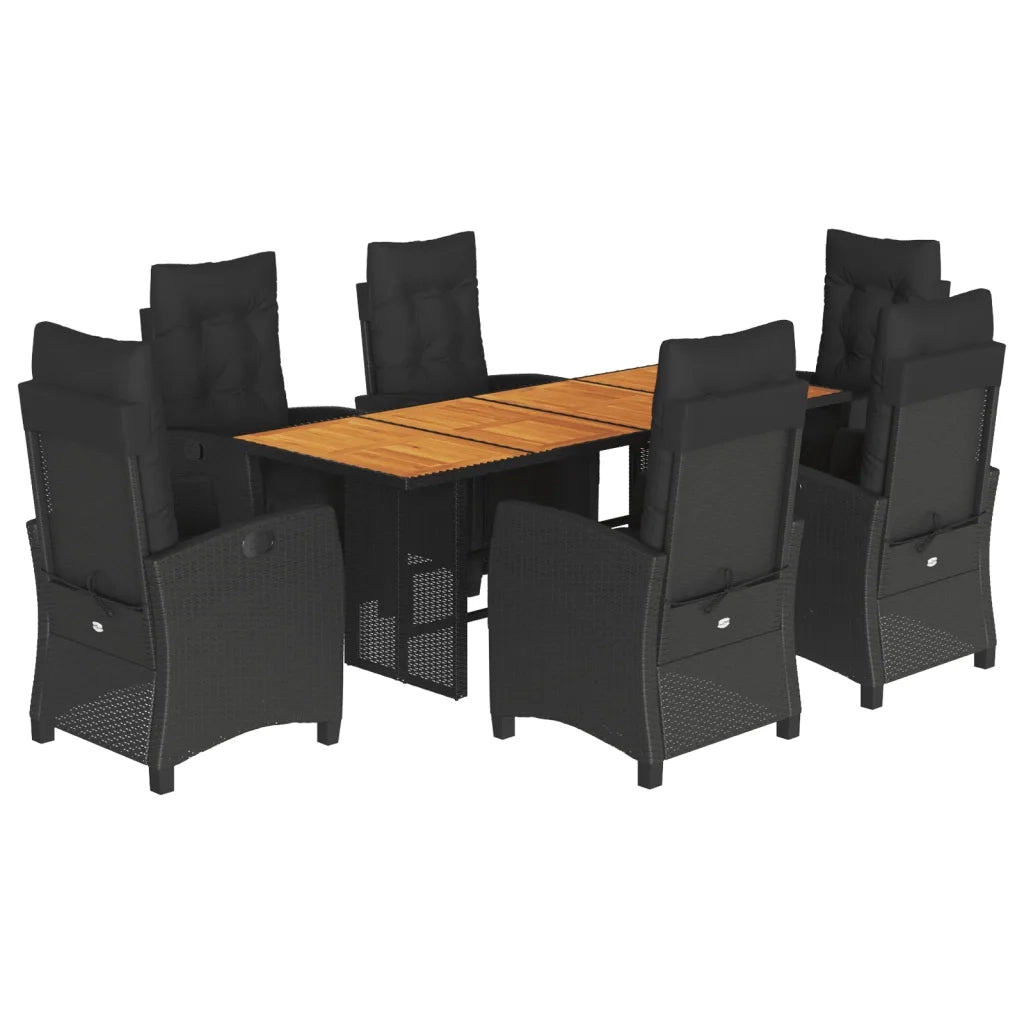 Set da Pranzo da Giardino 7 pz Nero con Cuscini in Polyrattan 3212936