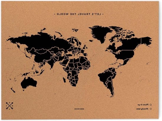 Mappa del mondo in gomma nera - decorativa e informativa - 1 pezzo - 60 x 45 cm