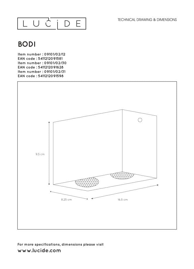 Faretto soffitto Lucide Bodi 2xGU10 bianco alluminio