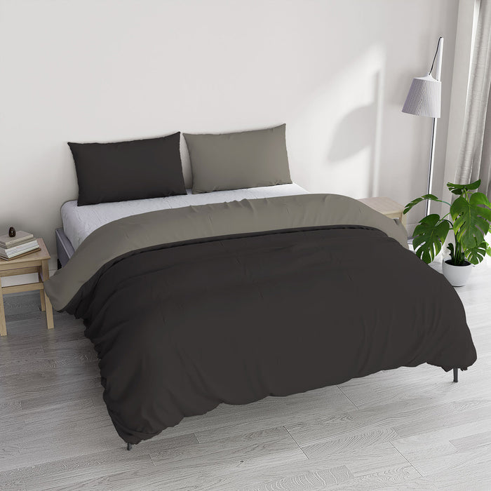 Copripiumino Singolo con Sacco e Federe in Tinta Unita Double Face Linea Zoe Cioccolato e Sabbia