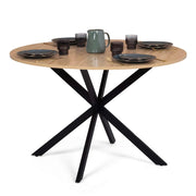 IDMarket - Tavolo da pranzo rotondo ALIX, legno e gambe a ragno nere, 4-6 persone, 110 cm