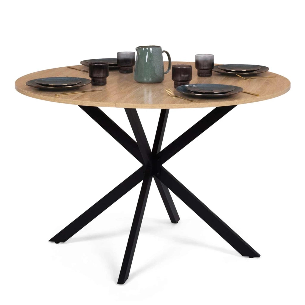 IDMarket - Tavolo da pranzo rotondo ALIX, legno e gambe a ragno nere, 4-6 persone, 110 cm