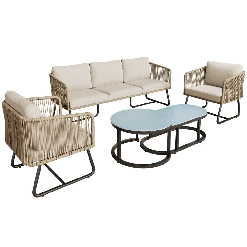 Set Lounge da Giardino 5 Pezzi con Cuscini ¨C MINIMAL ¨C Rattan/Vetro, Beige