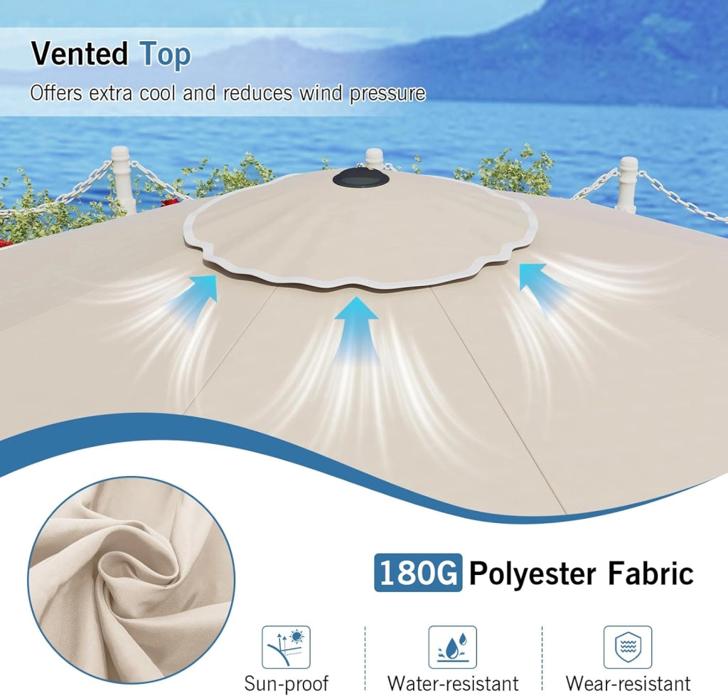 Ombrellone da Giardino 3 x 3 m, Ombrellone Parasole con Manovella e Balze, Inclinabile a 35°, con 8 Osse per Esterno da Balcone, Spiaggia, Terrazzo