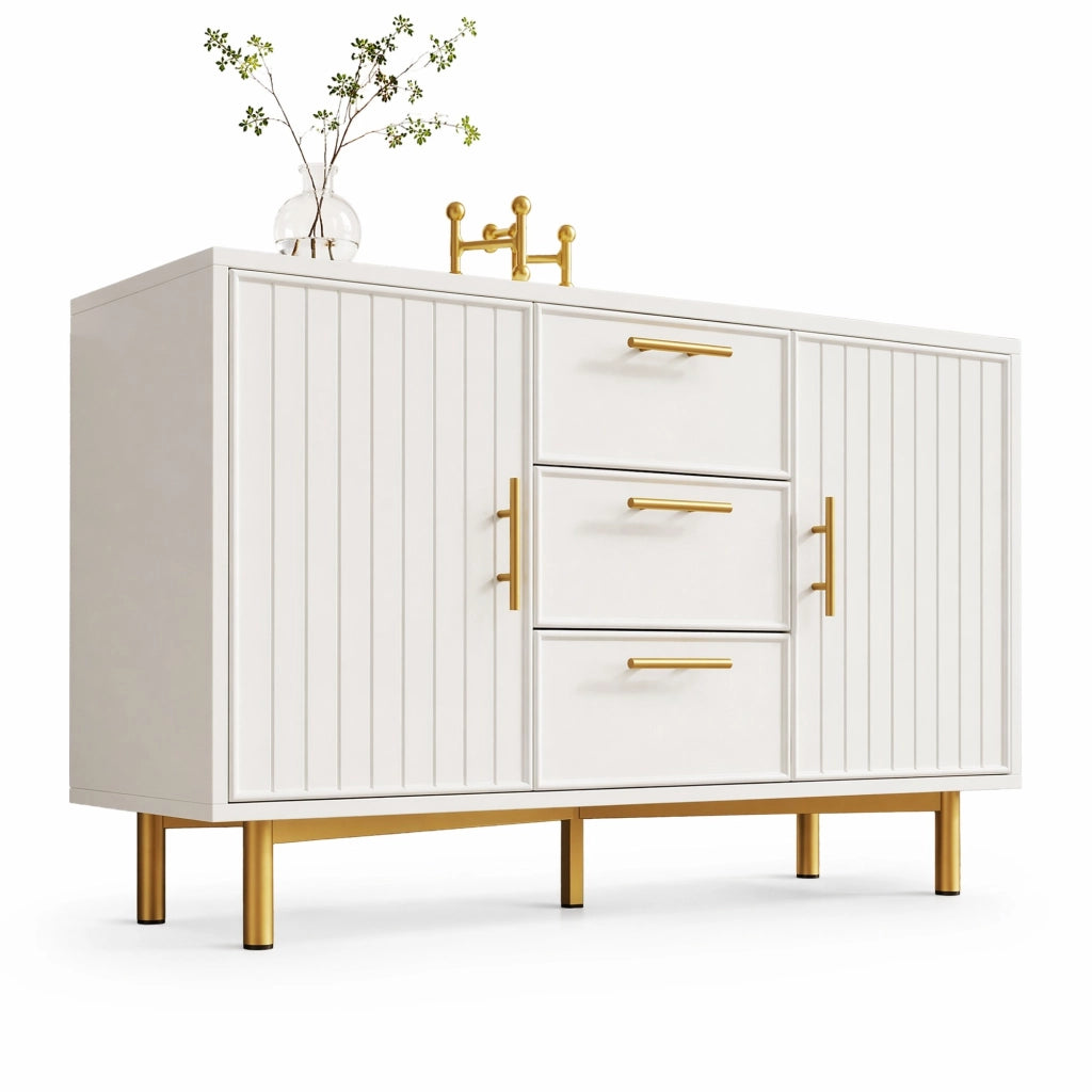 Credenza bianca con 2 ante e 3 cassetti; ripiano regolabile; 120 x 40 x 75 cm