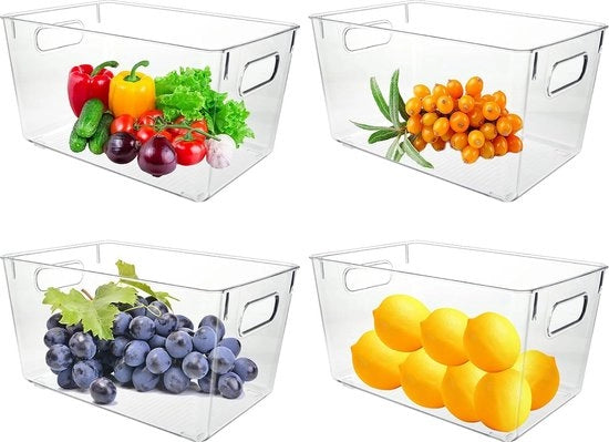 Organizzatore della ghiacciaia, set di 4, organizzatore della ghiacciaia stivabile, scatola di archiviazione trasparente, organizzatore, organizzatore della ghiacciaia per la ghiacciaia, cucina, armadi