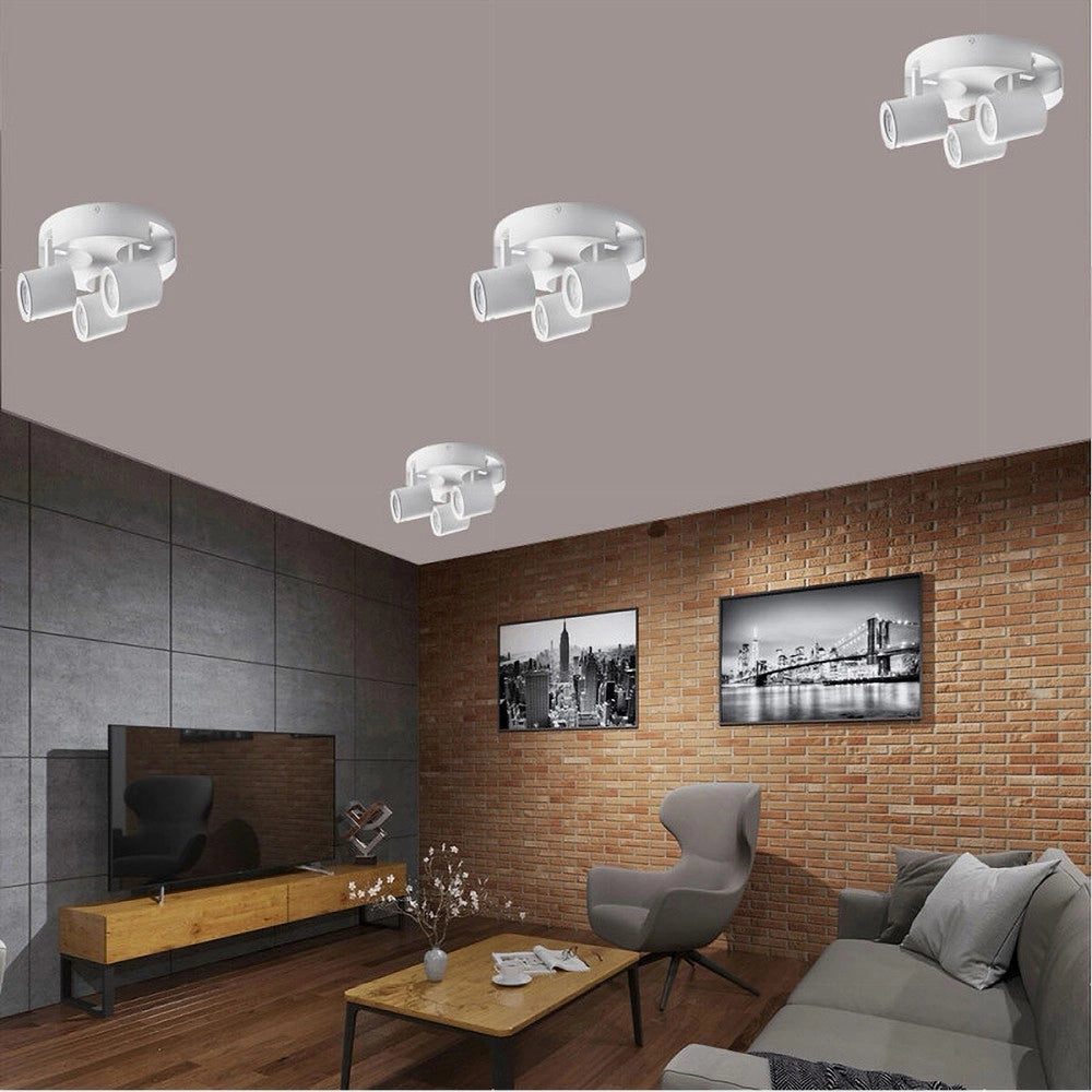 Trade Shop - Plafoniera 3 Diffusori Orientabile Soffitto Parete Tonda Gu10 Bianco Nero Th8804 -