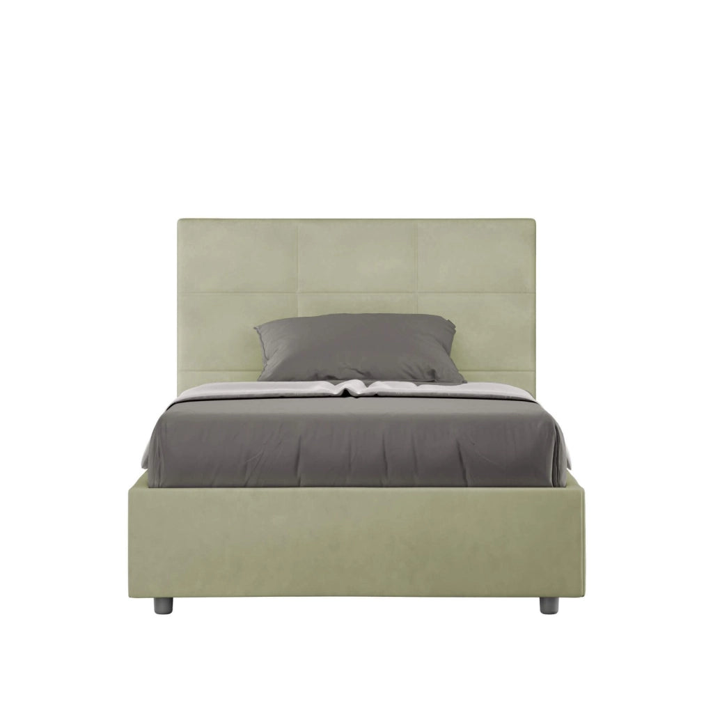 Letto una piazza e mezza senza rete imbottito 120x190 microfibra tè verde Mika