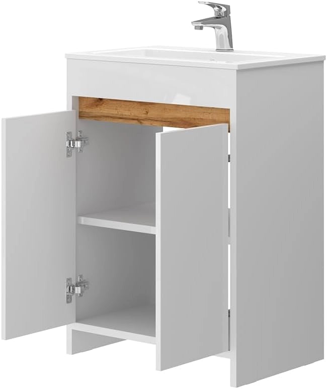 Set di mobili da bagno Lemgo, Bianco lucido, 59.6 cm, composto da mobile sottolavabo e lavabo