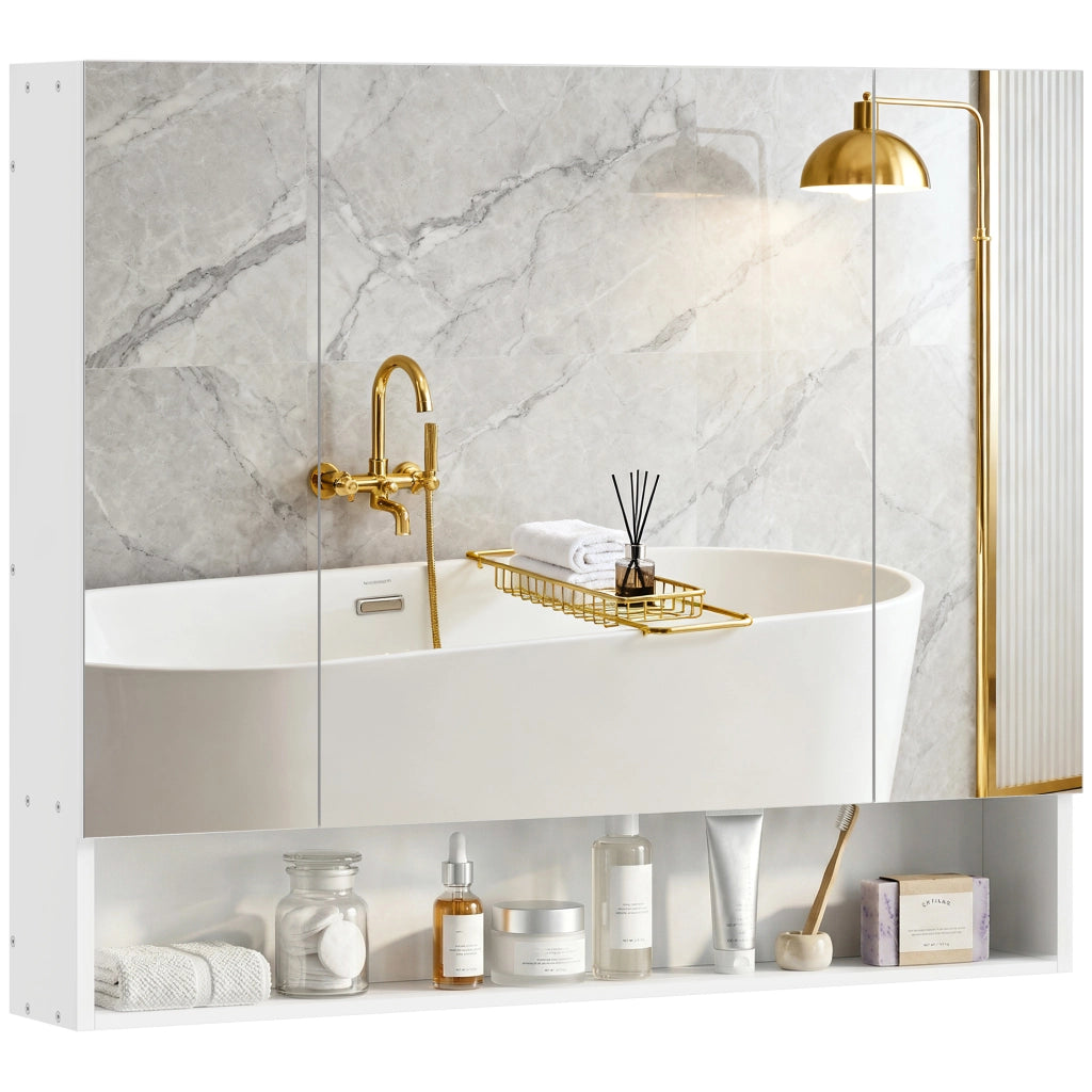 Armadio Bagno con Specchio 3 Ante ¨C zephmum ¨C Bianco 90x15x75