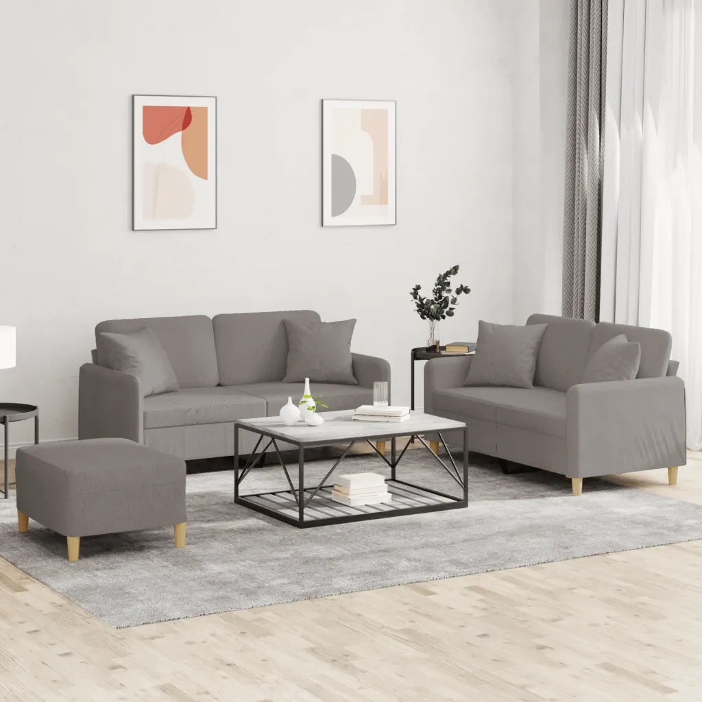 Set Divani 3 pz con Cuscini Tortora in Tessuto 3202117